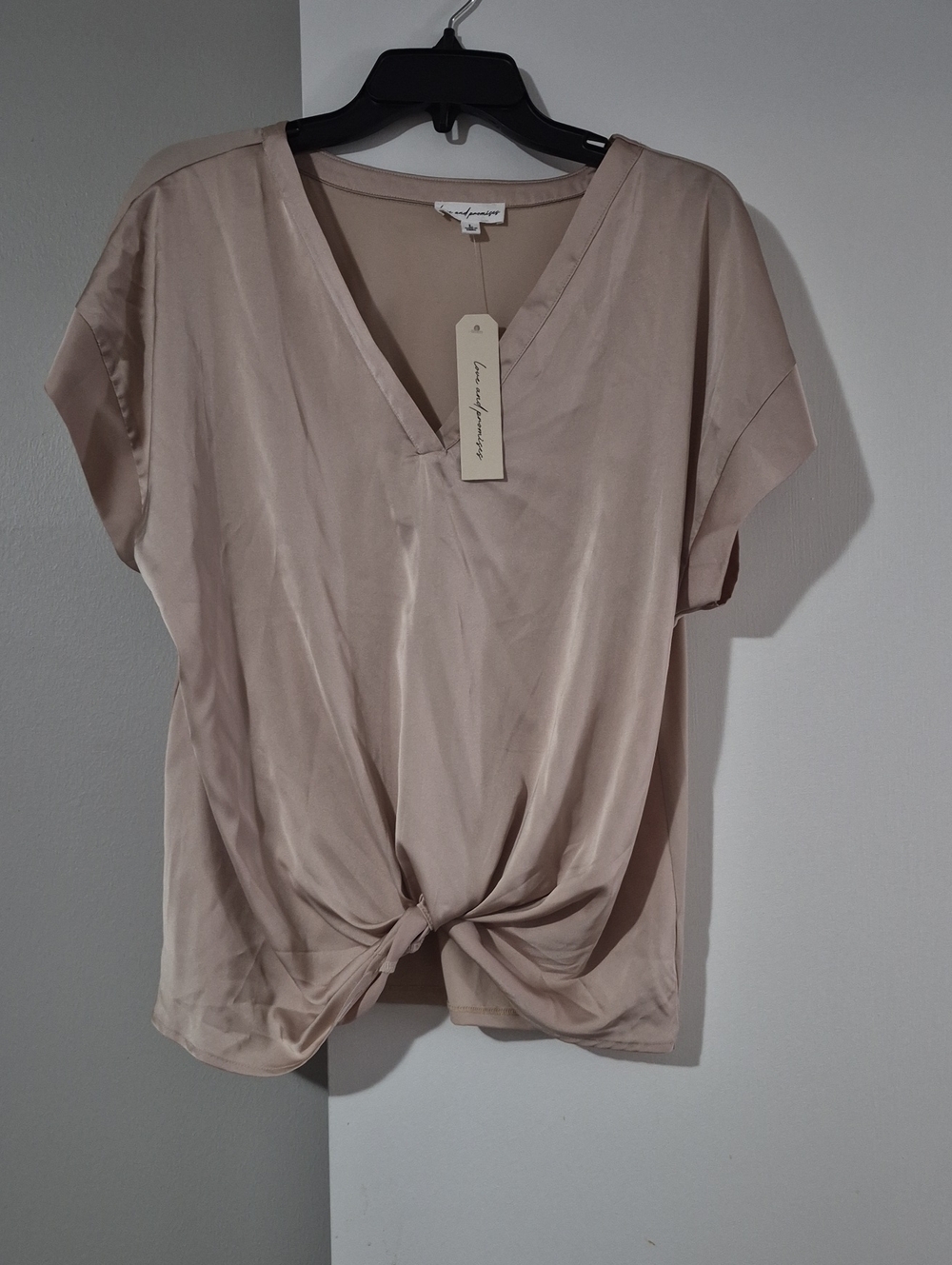 Womens V-Neck Twist Front Top - Beige